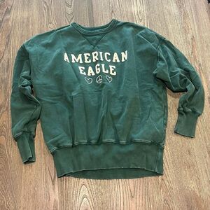 American Eagle AE Oversized Fleece Sweatshirt Crewneck Pullover Green Size XS